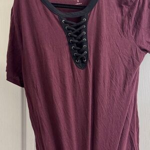 Arizona Jean Company Burgundy Lace-Up Short Sleeve Tee